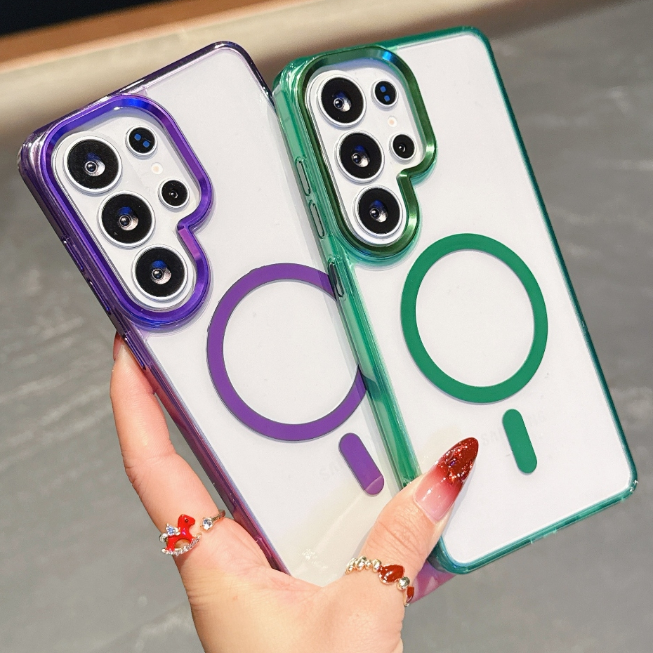 เคสแม่เหล็กป้องกันสีเหลืองแบบใสสําหรับ Samsung Galaxy S26/S25/S24/S23/S22 ฝาครอบโปร่งใสกันกระแทก
