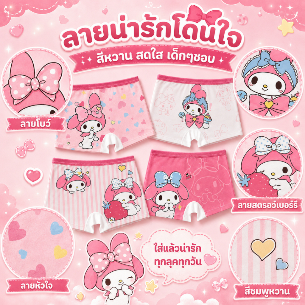 [พร้อมสต็อกจัดส่งฟรี]กางเกงในสตรี ชุดกางเกงในเด็กหญิง 4 ชิ้น พิมพ์ลายมายเมโลดี้ ใส่สบาย สำหรับเด็ก