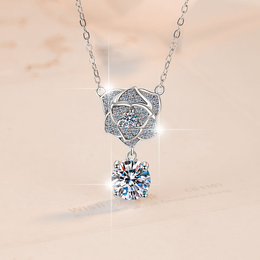 D สี VVS1 1-2CT Moissanite จี้ S925 สร้อยคอเงินสําหรับผู้หญิงเครื่องประดับวันเกิด