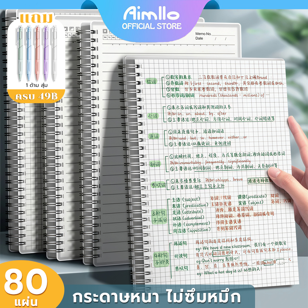 สมุดโน๊ตสันห่วง แนวนอน มินิมอล ปกใส A5 B5 A4 มีเส้น เส้นกริด ตาราง สมุดสไตค์มูจิ สมุดจดบันทึก notebook muji