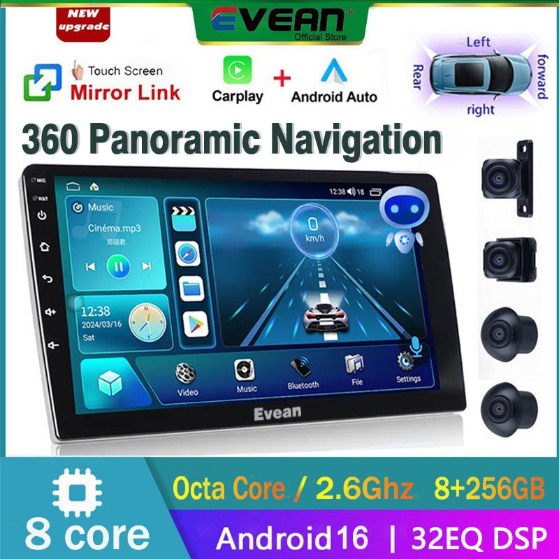 [AI Voice Control]Evean 9"/10" นิ้ว 8G 256G 360 กล้องพาโนรามารถ Android Player 2din บลูทูธรถวิทยุเครื่องเล่นมัลติมีเดีย Wifi GPS
