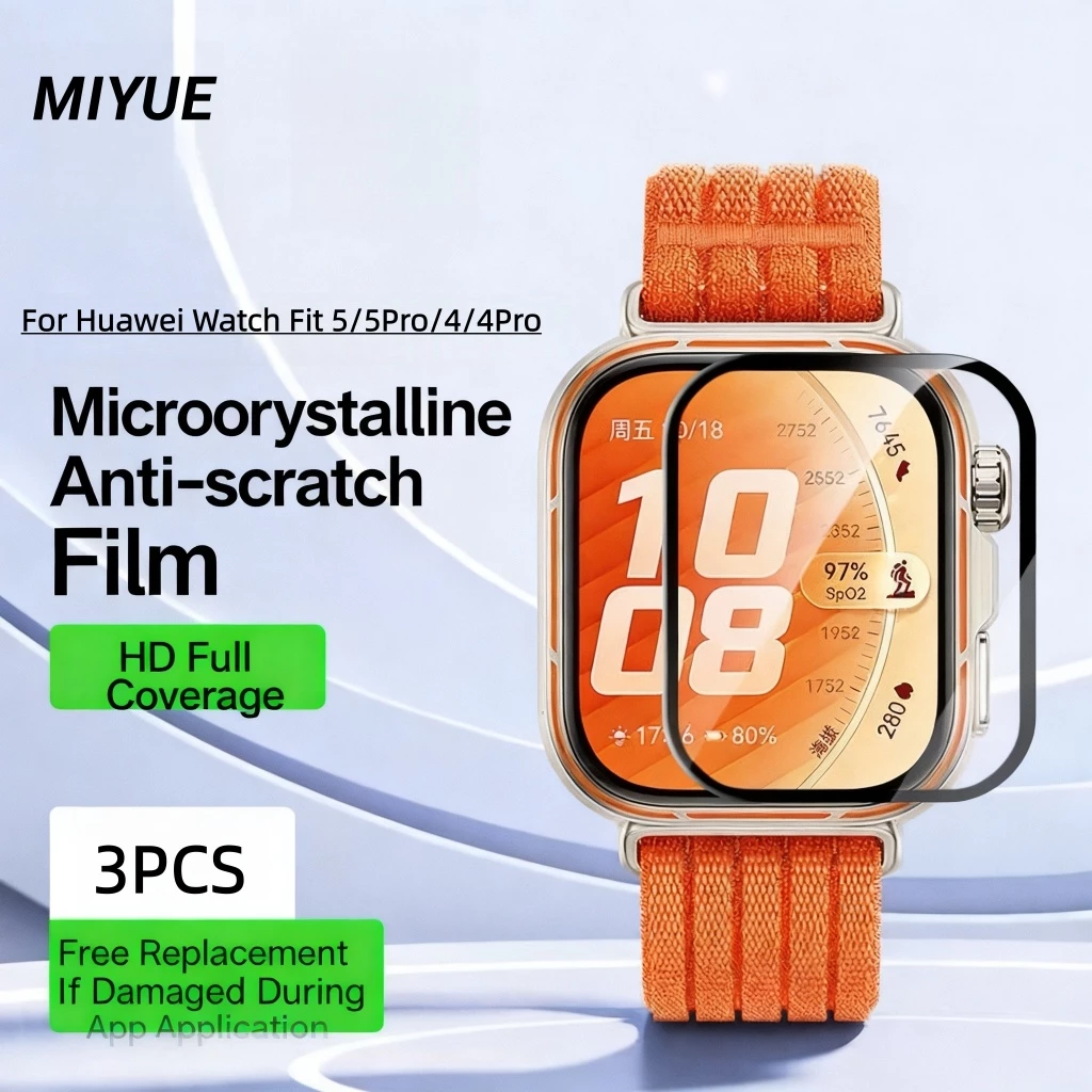 3PCS ฟิล์มป้องกันสําหรับ Huawei Watch Fit 5/5Pro Full Coverage Anti-Scratch HD Clear Bubble ฟรี 9H ความแข็งป้องกันฟิล์มป้องกันลายนิ้วมือสําหรับ Huawei นาฬิกา Fit4/4Pro อุปกรณ์เสริม