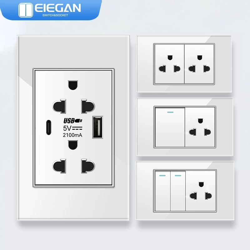 ELEGAN | USB TYPE-C | ตัวเสียบสากล | ตัวเสียบผนัง | ตัวเสียบไฟ | สวิตช์ผนัง | สวิตช์ไฟ | สีขาว | G18