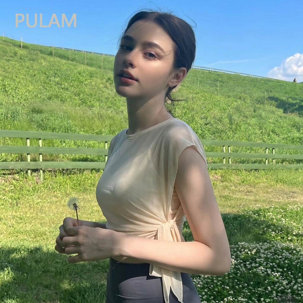 PULAM สปอร์ตบรา พร้อมกางเกงขาสั้นโยคะตาข่าย แห้งไวสำหรับการวิ่ง และพยุงเต้ามั่นใจ