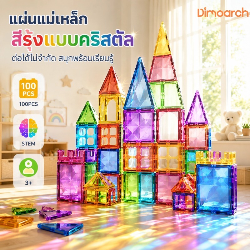 แผ่นแม่เหล็กคริสตัล ของเล่น STEM เสริมพัฒนาการ สร้างรูปทรง 2D-3D ฝึกจินตนาการและความคิดสร้างสรรค์