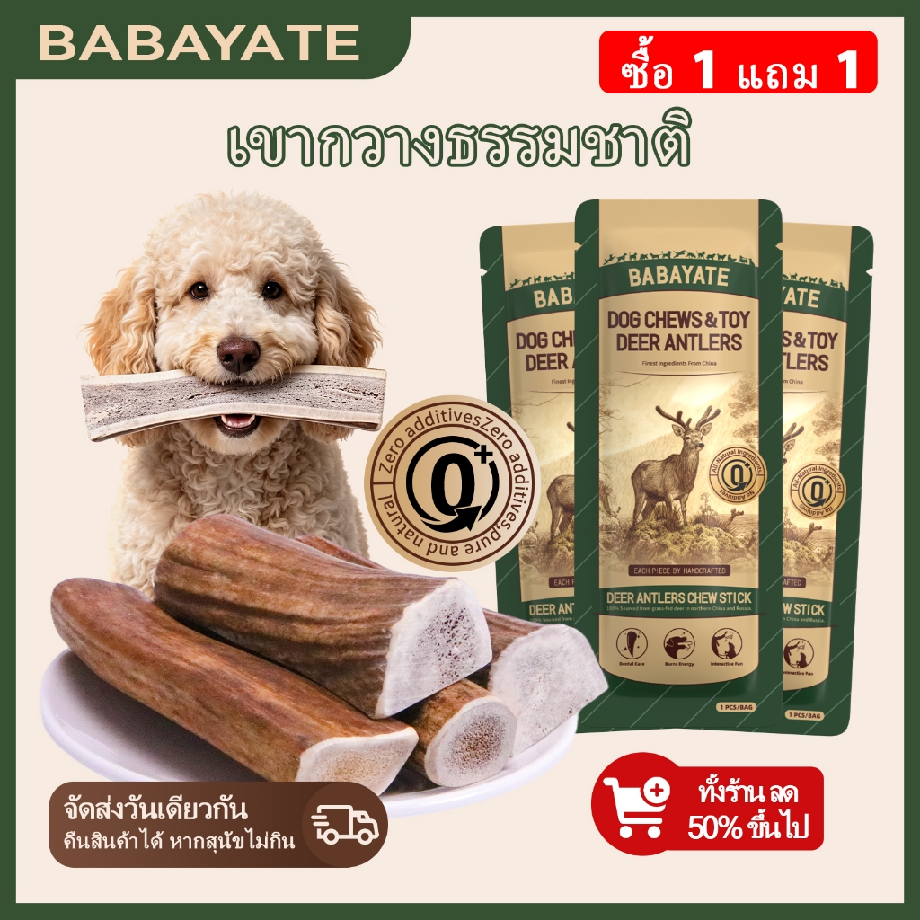BABAYATE กระดูกเคี้ยวเขากวาง – ขนมเคี้ยวธรรมชาติจากไขกระดูกเขากวาง ออกฤทธิ์นาน ไม่มีกลิ่น ไม่มีสารเติมแต่ง ไม้เคี้ยวสำหรับสุนัขทุกสายพันธุ์