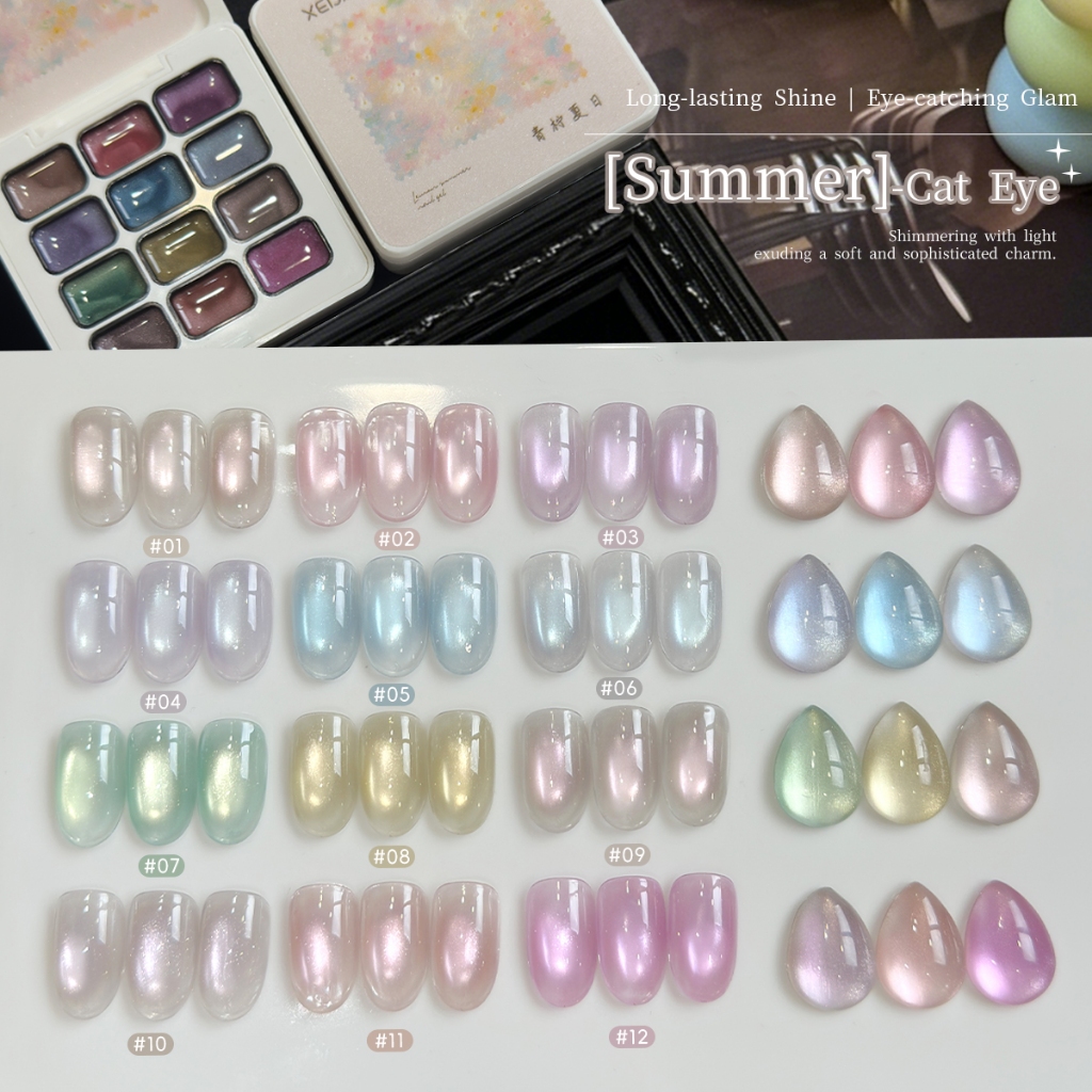 XEIJAYI-ยาทาเล็บเจลตาแมวสีชมพูและสีน้ําเงินสีอ่อน 12 ทนทานเหมาะสําหรับการใช้งานทุกวัน