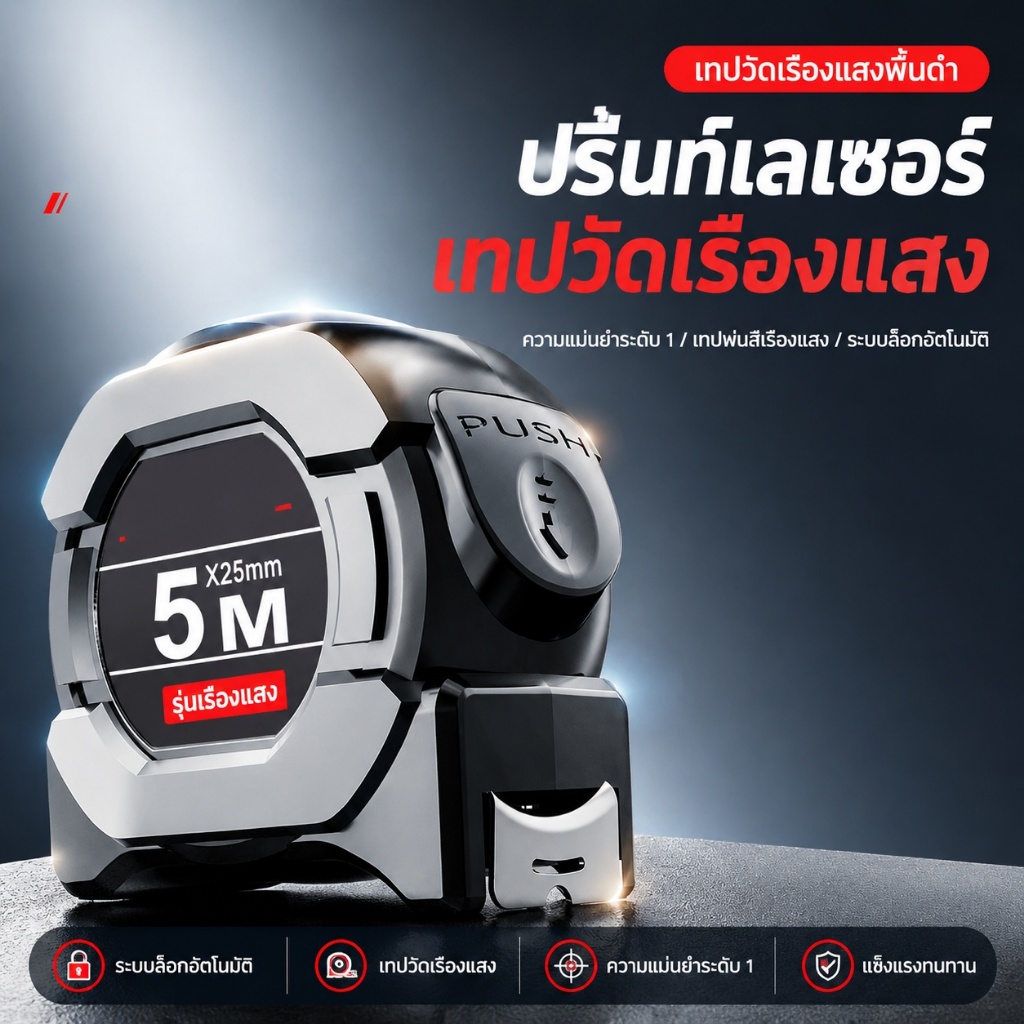 ตลับเมตรดิจิตอล 5/7.5/10 ม. สายวัดชัดเจน พกพาสะดวก เรืองแสง ใช้งานง่าย T0012