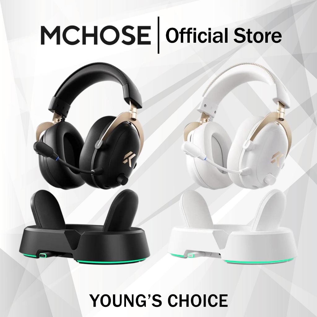 MCHOSE V9 Turbo ชุดหูฟังสําหรับเล่นเกมไร้สาย RGB ฐานชาร์จแม่เหล็กสถานี 60 มม. 2000mAh อายุการใช้งานแบตเตอรี่ AI Noise-Canceling ไมโครโฟน