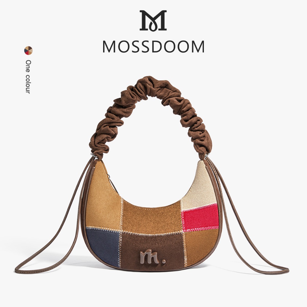 MOSSDOOM Velvie Bag กระเป๋าสะพายไหล่ โทนสีน้ำตาล น้ำหนักเบา สายถักจีบ ดีไซน์เรียบแต่มีความแฟชั่น