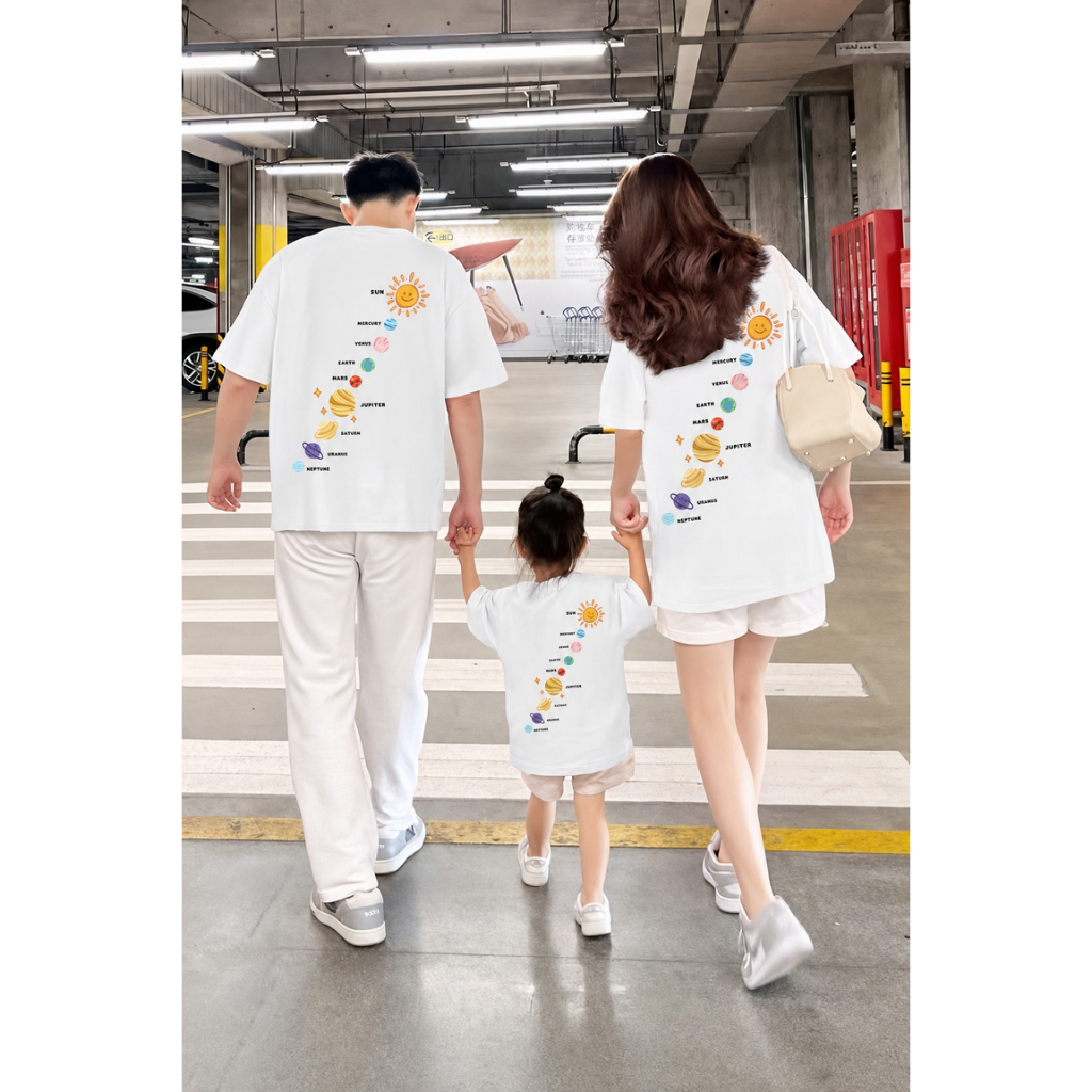 【ส่งในวันเดียวกัน】ชุดครอบครัว NASA เสื้อยืด สีขาว ลายดาวเคราะห์น้อย ผ้านุ่ม ระบายอากาศดี ทรงหลวม แฟชั่นครอบครัว