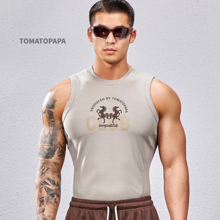 Tomatopaa สวมหัวSlim-fit ผู้ชาย ลายม้าปี ยืดหยุ่นสูง อินเทรนด์สำหรับกีฬาและลำลอง
