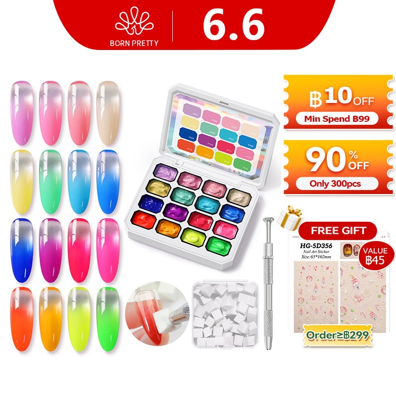 UR SUGAR 16 สี Macaron Pat ภาพวาดเจลยาทาเล็บสําหรับไล่โทนสีปั๊มวาดรูปแบบ UV LED Gradient Patting Gel Palette