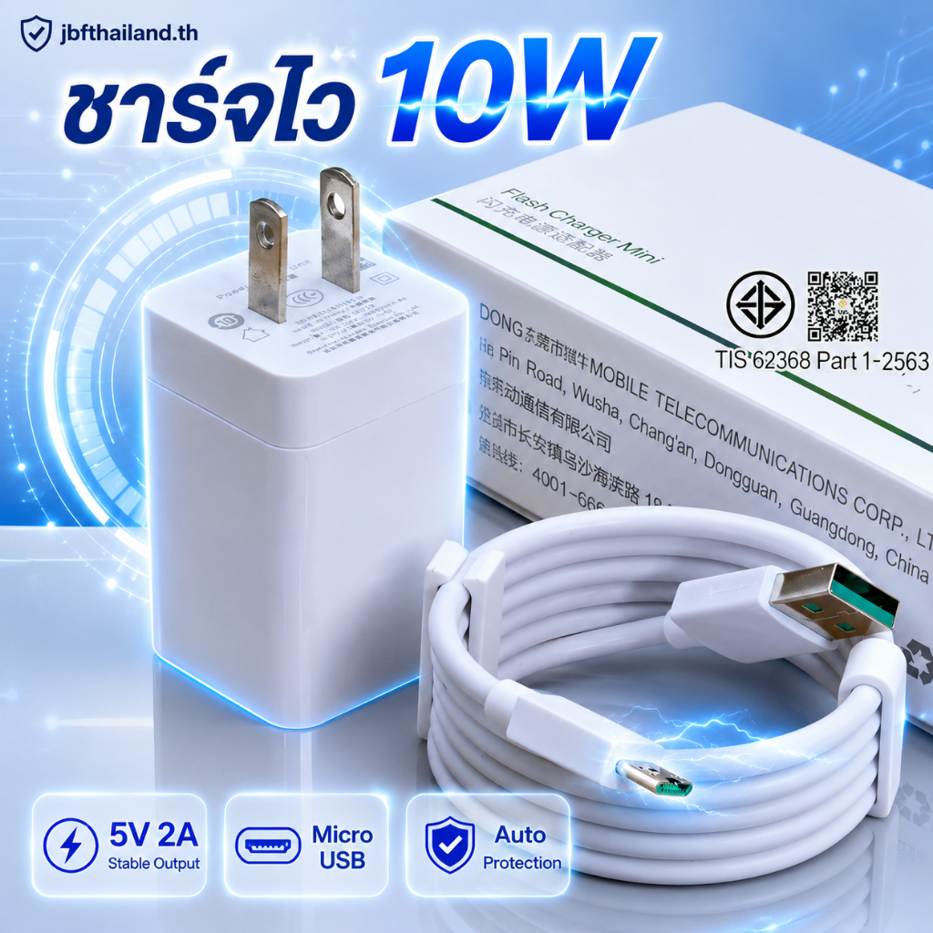 ชาร์จมือถือ 10W Micro USB VOOC หัวชาร์จพร้อมสาย 5V 2A ชาร์จเร็ว กระแสคงที่ ตัดไฟอัตโนมัติ เหมาะกับมือถือพอร์ตไมโคร ใช้งานที่บ้าน ที่ทำงาน พกพาเดินทาง
