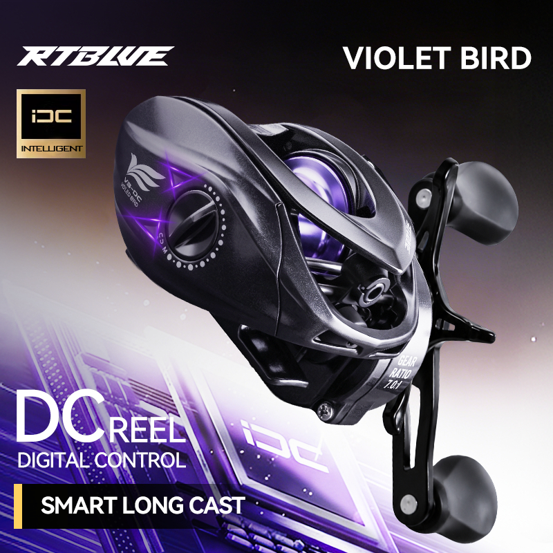 RTBLUE สีม่วงนก DC Baitcasting Reel 5 + 1BB 5 กก.ลากสูงสุด IDC สมาร์ทชิปไม่มี Backlash 7.0:1 165g ตกปลา Reel