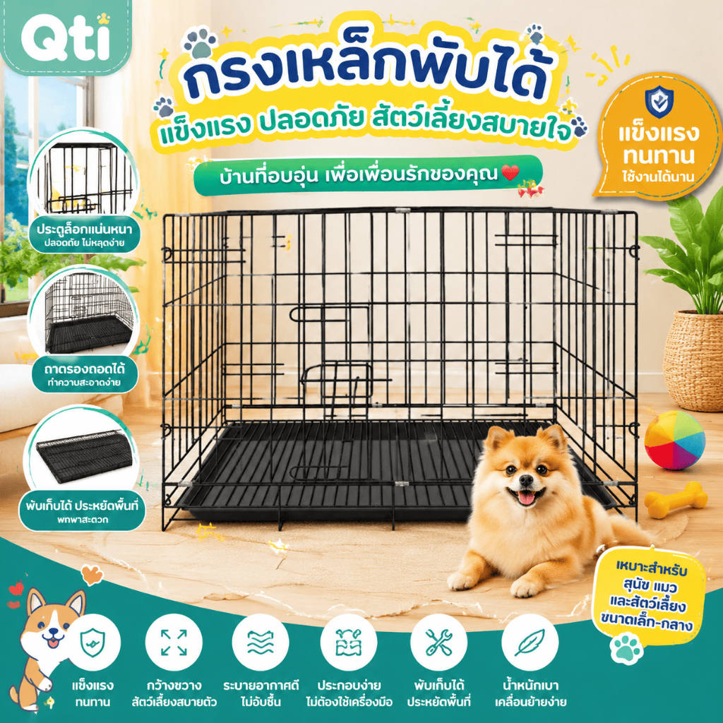 กรงสุนัขพับได้ กรงแมว กรงสัตว์เลี้ยง กรงกระต่าย มีสี่ไซส์ แข็งแรงทนทาน เคลือบกันสนิม