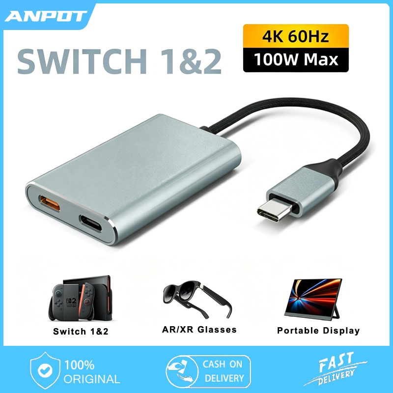 AR Glasses Converter 4K 60Hz USB-C to USB-C AR Glasses Charging Adapter for Switch1/2 NS2 Screen Pro