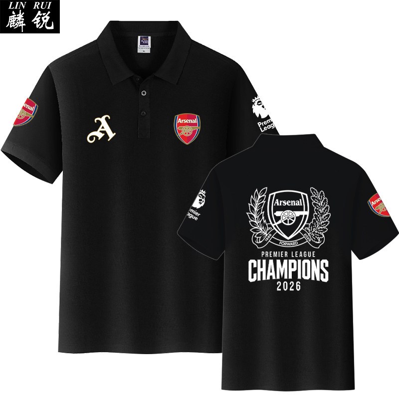 ใหม่ 25-26 Arsenal Championship ที่ระลึกพัดลมฟุตบอลเสื้อโปโล Unisex Lapel เสื้อยืดแขนสั้น