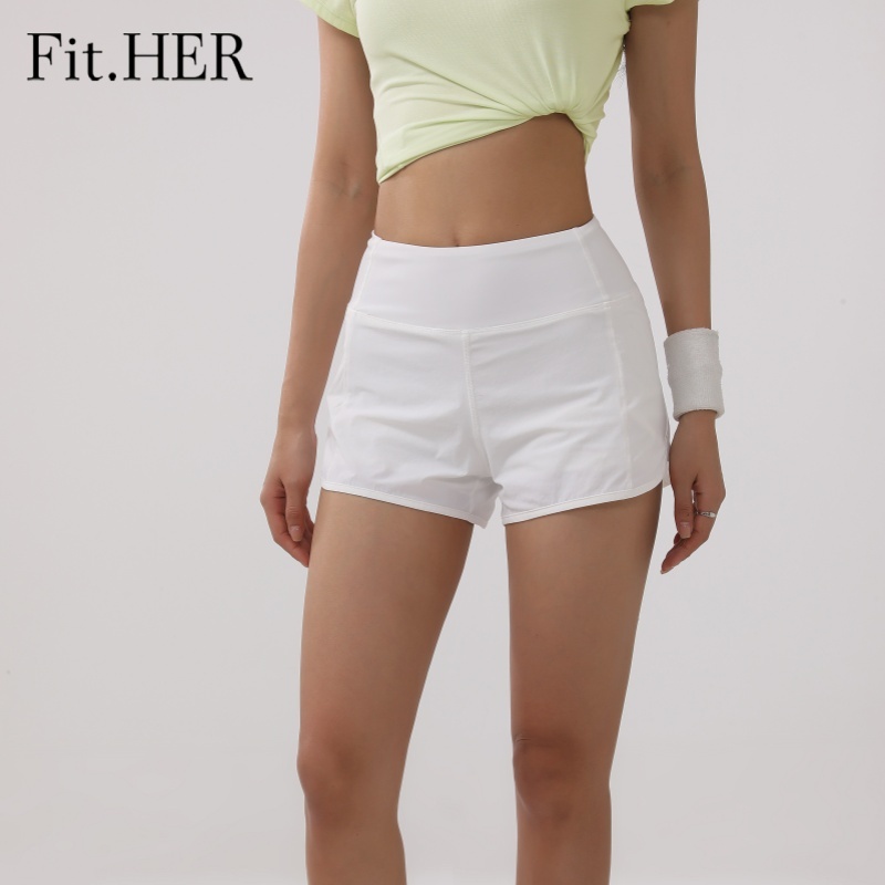 Fit HER ผู้หญิง 2-in-1 กางเกงกีฬาขาสั้นเอวสูง Tummy Control หลวม Fit วิ่งโยคะ Gym ออกกําลังกายการฝึกอบรมกางเกงขาสั้น