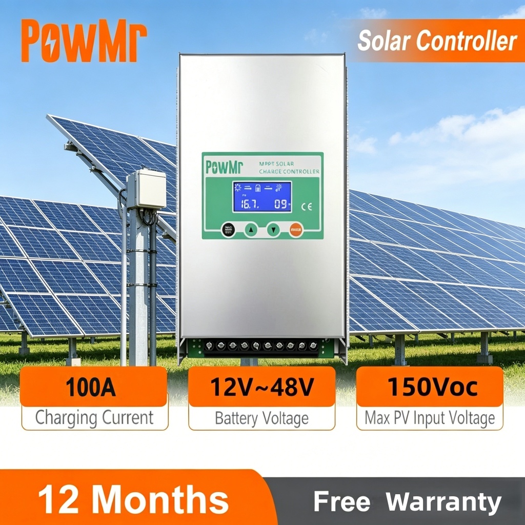 PowMr 60A 80A 100A MPPT ตัวควบคุมพลังงานแสงอาทิตย์อัตโนมัติ 12-48V Max PV150V Fit แบตเตอรี่ลิเธียมไอออนและตะกั่วกรด