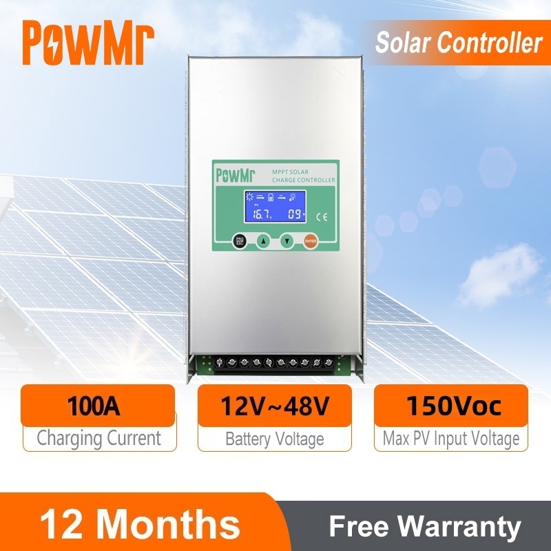 PowMr 100A MPPT คอนโทรลเลอร์ชาร์จพลังงานแสงอาทิตย์ 12V 24V 36V 48V แบตเตอรี่ Auto Max PV อินพุต 150V สนับสนุนแบตเตอรี่ลิเธียม