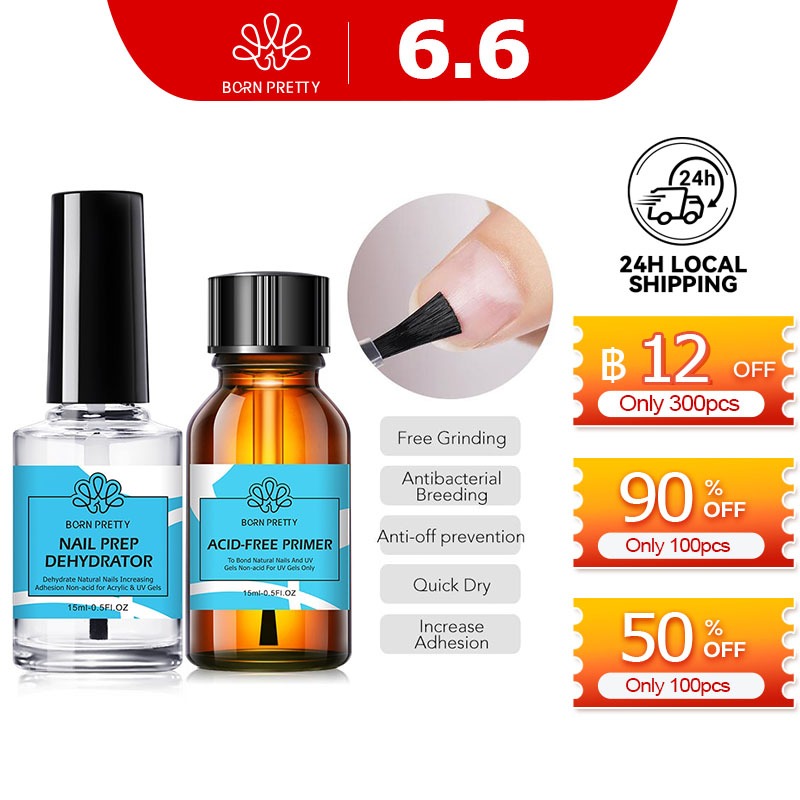 BORN PRETTY 1 ขวดเล็บ Prep Dehydrator Nail-Primer บดฟรีไม่เจ็บเล็บเครื่องมือศิลปะ