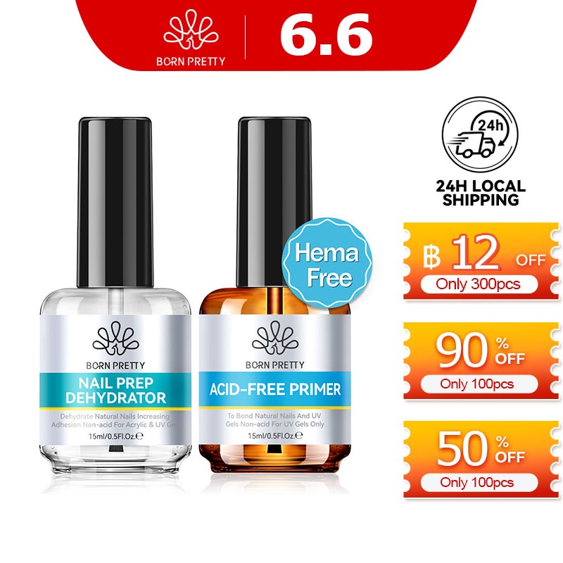 BORN PRETTY 15ml ชุดไพรเมอร์เล็บและ Dehydrator สําหรับเล็บ Art Varnish Design ติดทนนาน