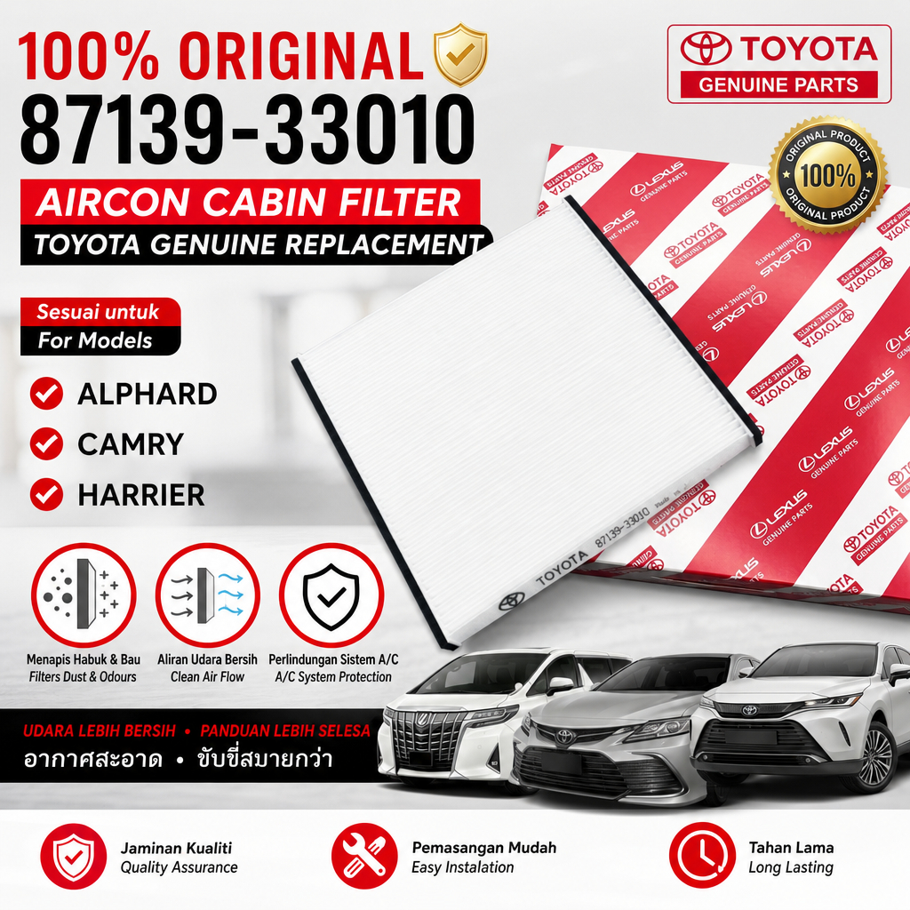 ของแท้ 100% TOYOTA CABIN AIRCON FILTER 87139-33010 ALPHARD CAMRY HARRIER LEXUS GENUINE (WHOLESALE AV