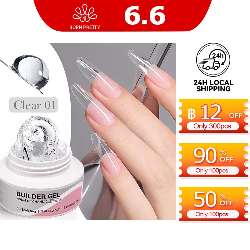 BORN PRETTY 60g Clear Non-Stick Hand Extension Gel Polish Milky White Quick Solid Bulding 3D Sculpting แกะสลักเล็บ Salon