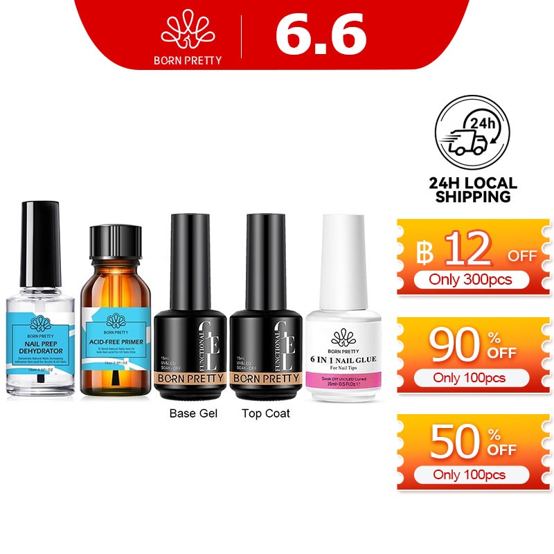 BORN PRETTY Super Top Coat Set Nail Glue Gel Base Gel Nail PrimerS Prep Dehydrate Kit