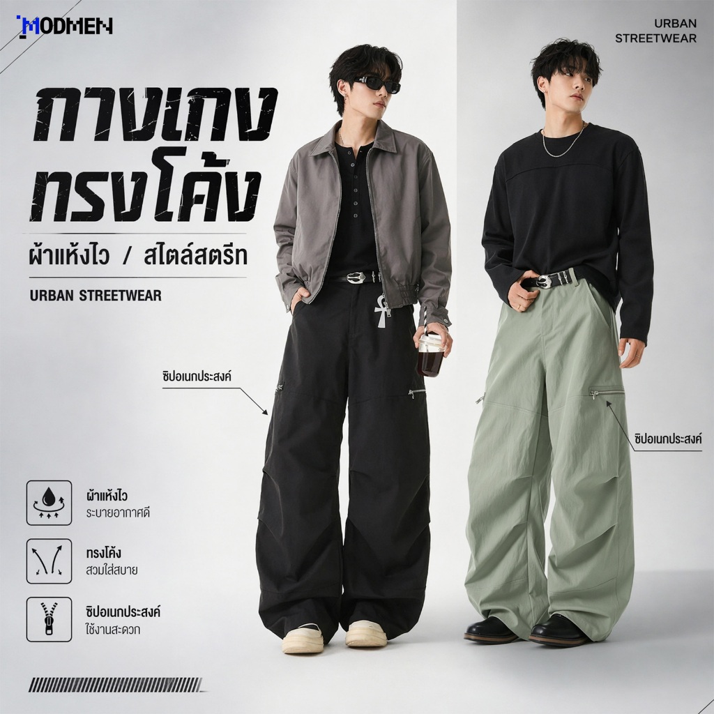 ModMenกางเกงคาร์โก้ลําลอง กางเกงขายาวผู้ชาย เอวสูงสบาย ทรงหลวม ใส่แนวสตรีท เท่ๆเข้ากับทุกแนว เหมาะกับทุกรูปร่าง คู่รักรุ่นเดียวกัน