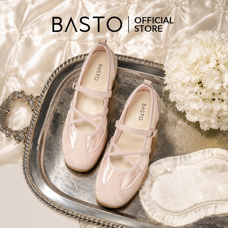 【CrissGlow】BASTO Women's Mary Jane Flats Ballet Sneakers รองเท้าแมรี่เจน รองเท้าผ้าใบ รองเท้าบัลเล่ต์ YXMD1