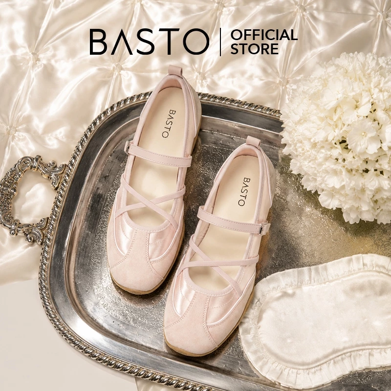 【CrissGlow】BASTO Women's Mary Jane Flats Ballet Sneakers รองเท้าแมรี่เจน รองเท้าผ้าใบ รองเท้าบัลเล่ต์ YXMD1