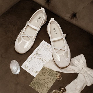 【CrissGlow】BASTO Women's Mary Jane Flats Ballet Sneakers รองเท้าแมรี่เจน รองเท้าผ้าใบ รองเท้าบัลเล่ต์ YXMD1
