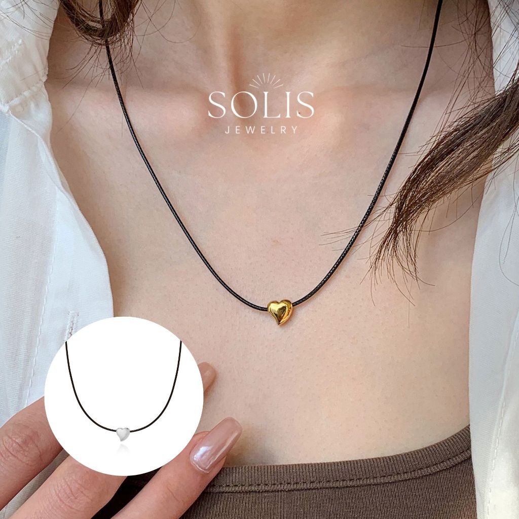 สร้อยคอนามธรรมหัวใจสีดำ สายเงิน ทนน้ำได้ มาพร้อมสร้อยคอนิกเกลี้ยงสแตนเลส