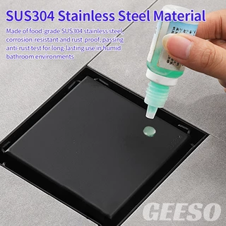 GEESO ท่อระบายน้ำสแตนเลส 304 แบบฝังปูกระเบื้อง กันกลิ่น กันแมลง สี่เหลี่ยม 304 Stainless Steel Invisible Floor Drain Tile Insert Anti-odor Anti-insect Floor Drain Cover 304不锈钢地漏