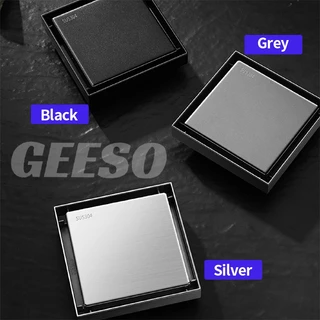 GEESO ท่อระบายน้ำสแตนเลส 304 แบบฝังปูกระเบื้อง กันกลิ่น กันแมลง สี่เหลี่ยม 304 Stainless Steel Invisible Floor Drain Tile Insert Anti-odor Anti-insect Floor Drain Cover 304不锈钢地漏