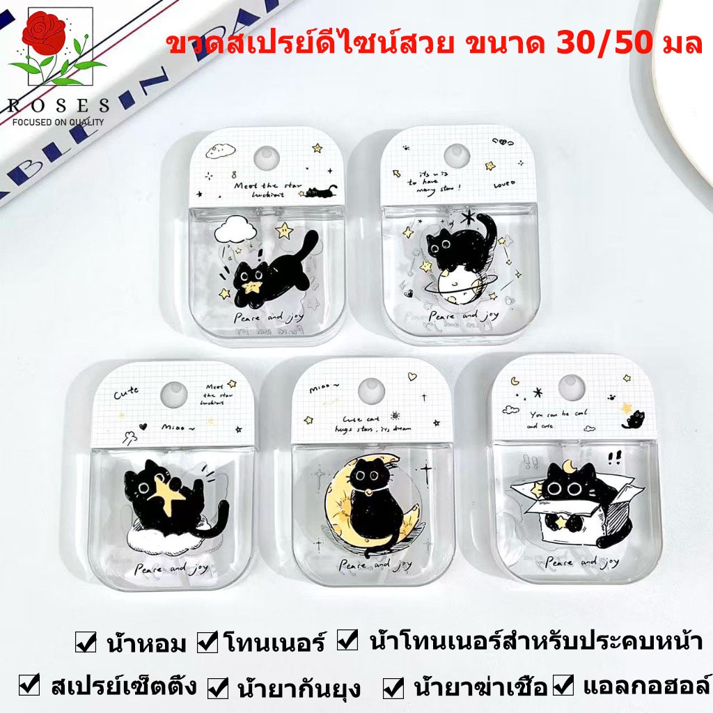 ขวดสเปรย์ 30ml 50ml รูปแมวน่ารัก บัตรพกพา ฉีดน้ำ ใส่แอลกอฮอล์ ใส่ perfume ฉีดหน้า ขวดเปล่า