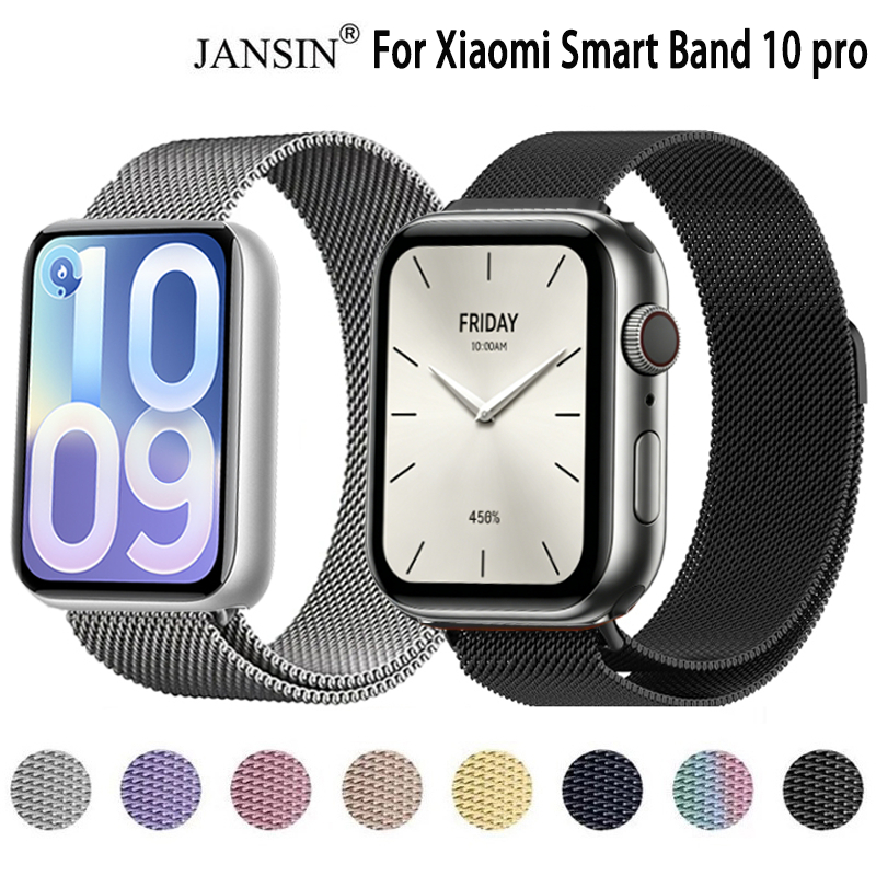 สาย สำหรับ Xiaomi Smart Band 10 pro magnetic loop สายนาฬิกาข้อมือ สเตนเลส สมาร์ทวอทช์  สายนาฬิกา