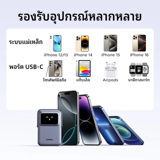 UGREEN UNO 10000mAh 20W พาวเวอร์แบงค์ไร้สายแม่เหล็กน่ารัก 3-in-1 ยังเป็นขาตั้งวางมือถือได้ Fast Charging Power Bank Emoji สําหรับ iPhone 16 17 Pro Max Pro Max