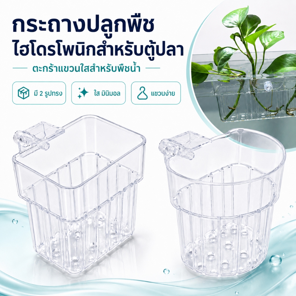 กระถางปลูกพืชไฮโดรโพนิกติดผนังสำหรับตู้ปลา ตะกร้าพืชน้ำลอยตัว ชั้นแขวนตกแต่งตู้ปลา