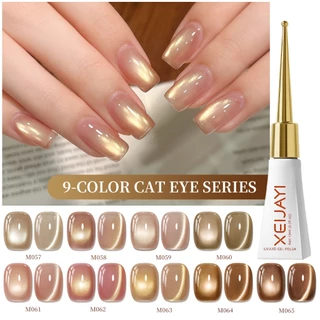 XEIJAYI 10ml แฟชั่น Golden Brown Cat Eye Gel ยาทาเล็บ, ชุด 9 สี, เหมาะสําหรับร้านเสริมสวยและของใช้ประจําวัน