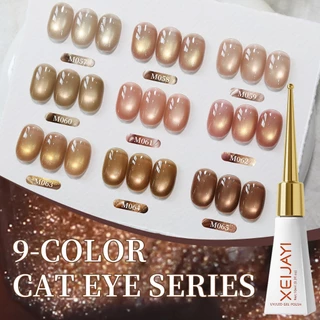XEIJAYI 10ml แฟชั่น Golden Brown Cat Eye Gel ยาทาเล็บ, ชุด 9 สี, เหมาะสําหรับร้านเสริมสวยและของใช้ประจําวัน