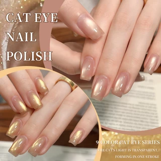 XEIJAYI 10ml แฟชั่น Golden Brown Cat Eye Gel ยาทาเล็บ, ชุด 9 สี, เหมาะสําหรับร้านเสริมสวยและของใช้ประจําวัน