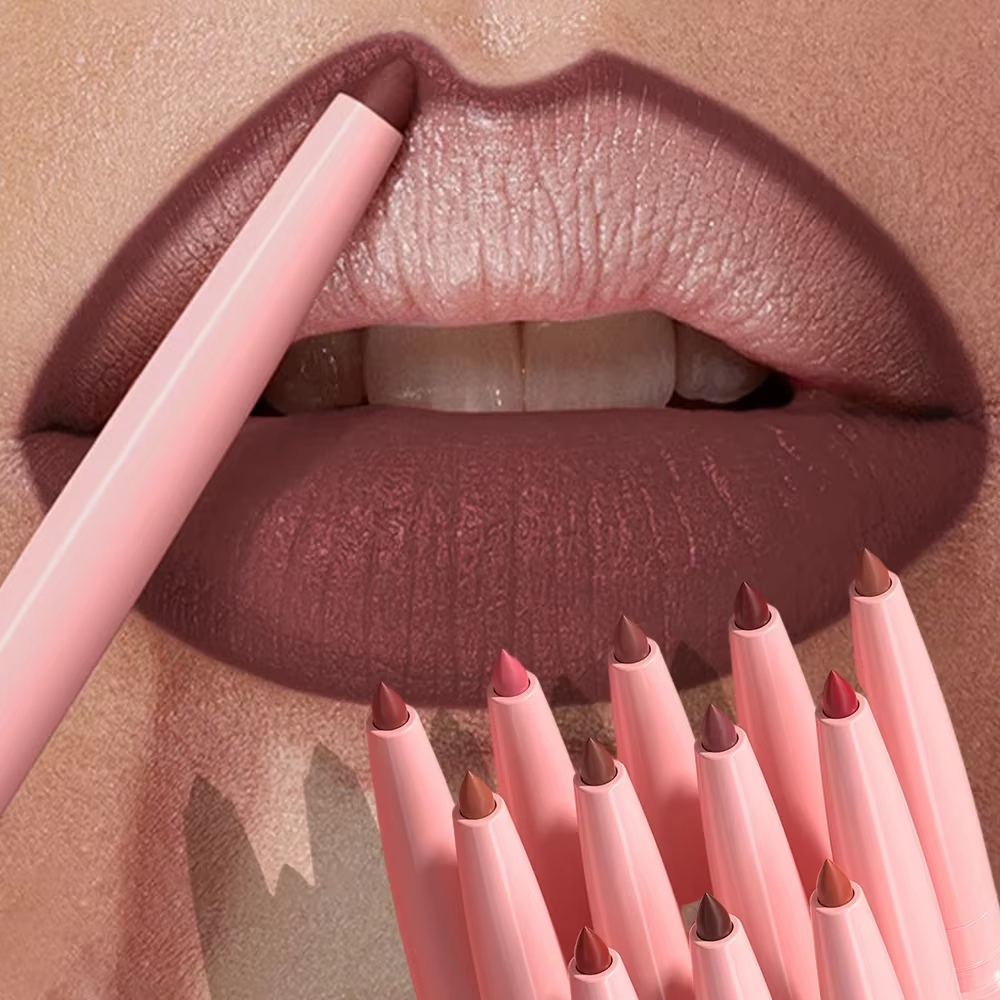 Lip Liner Pen ติดทนนาน กันน้ํา กันเหงื่อ สีง่าย ไม่ซีดจาง Color Rendering Lip Gloss Set Beauty Makeup