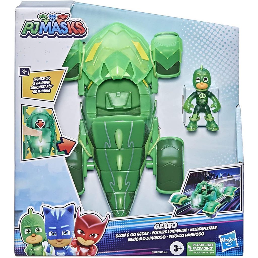 PJ Masks Glow & Go Gekko-Mobile ของเล่นก่อนวัยเรียน, รถ Gekko Light-Up Racer พร้อม Gekko Action Figu