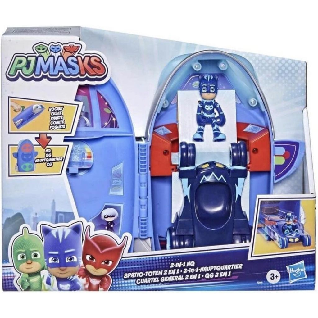 PJ Masks 2-in-1 HQ Playset, Headquarters และ Rocket ของเล่นก่อนวัยเรียนประกอบด้วย Catboy Action Figu