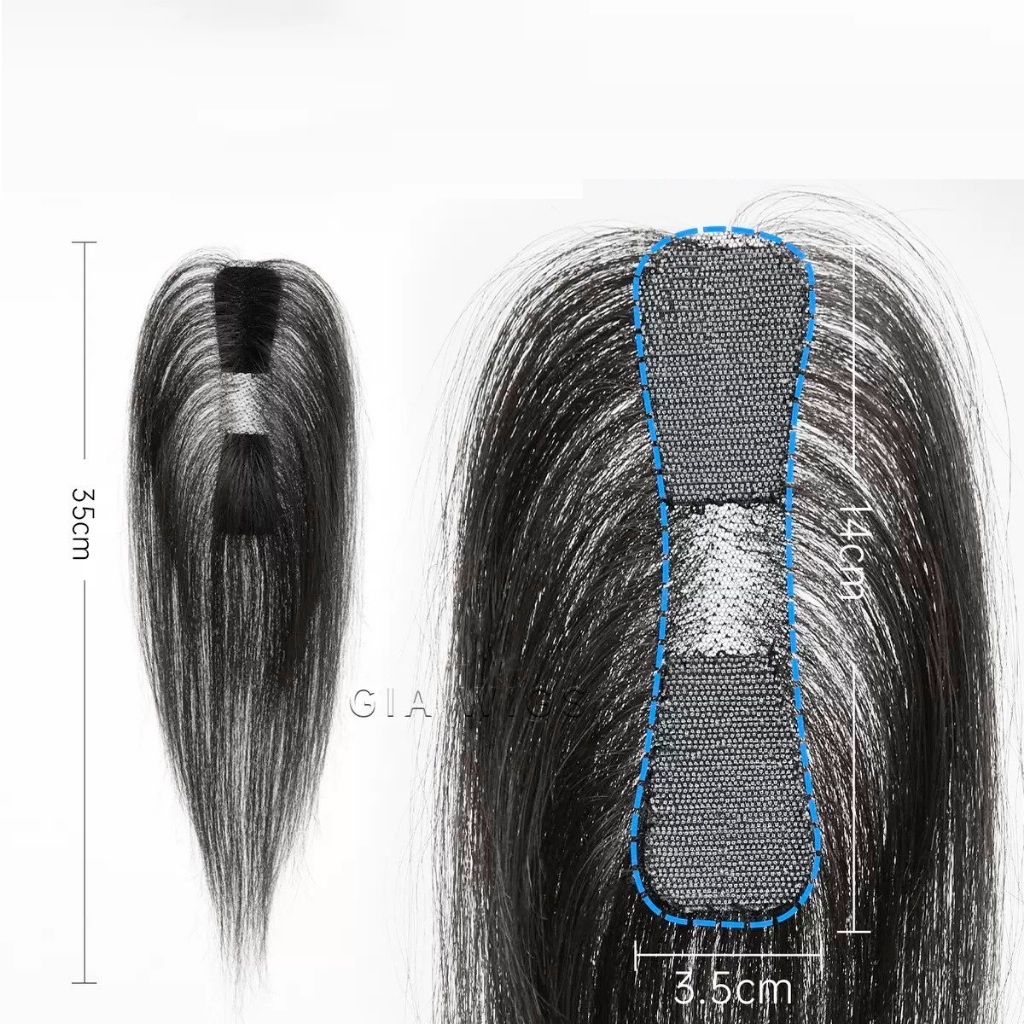 3.5cmx14cm Traceless 100% Human Hairline Topper 10"-ตะขอและห่วงบนเส้นผม