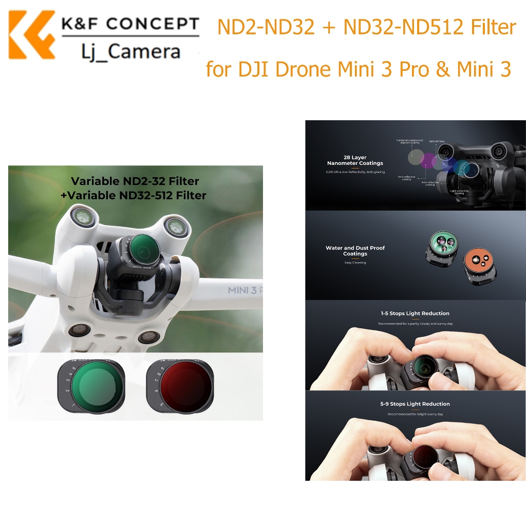 K&F Concept DJI Drone Mini 3 Pro & Mini 3 Variable ND2-ND32 + ND32-ND512 Filter