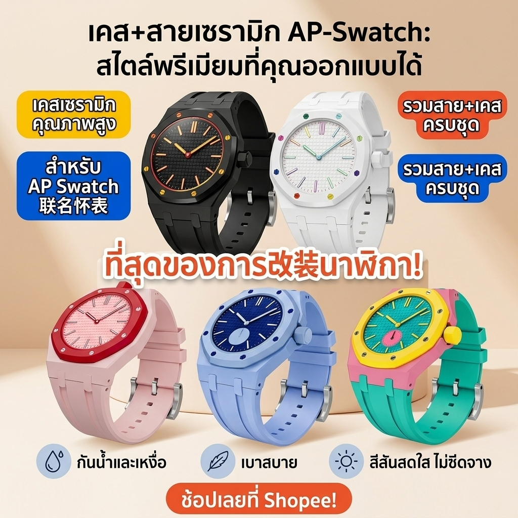 ชุดสายนาฬิกาซิลิโคนเซรามิกคุณภาพสูงสําหรับ AP Swatch Mod One Piece Full Set สวมใส่สบาย